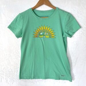 Life Is Good Crusher Tee Womens Small Green Sun Graphic Short Sleeve T Shirt